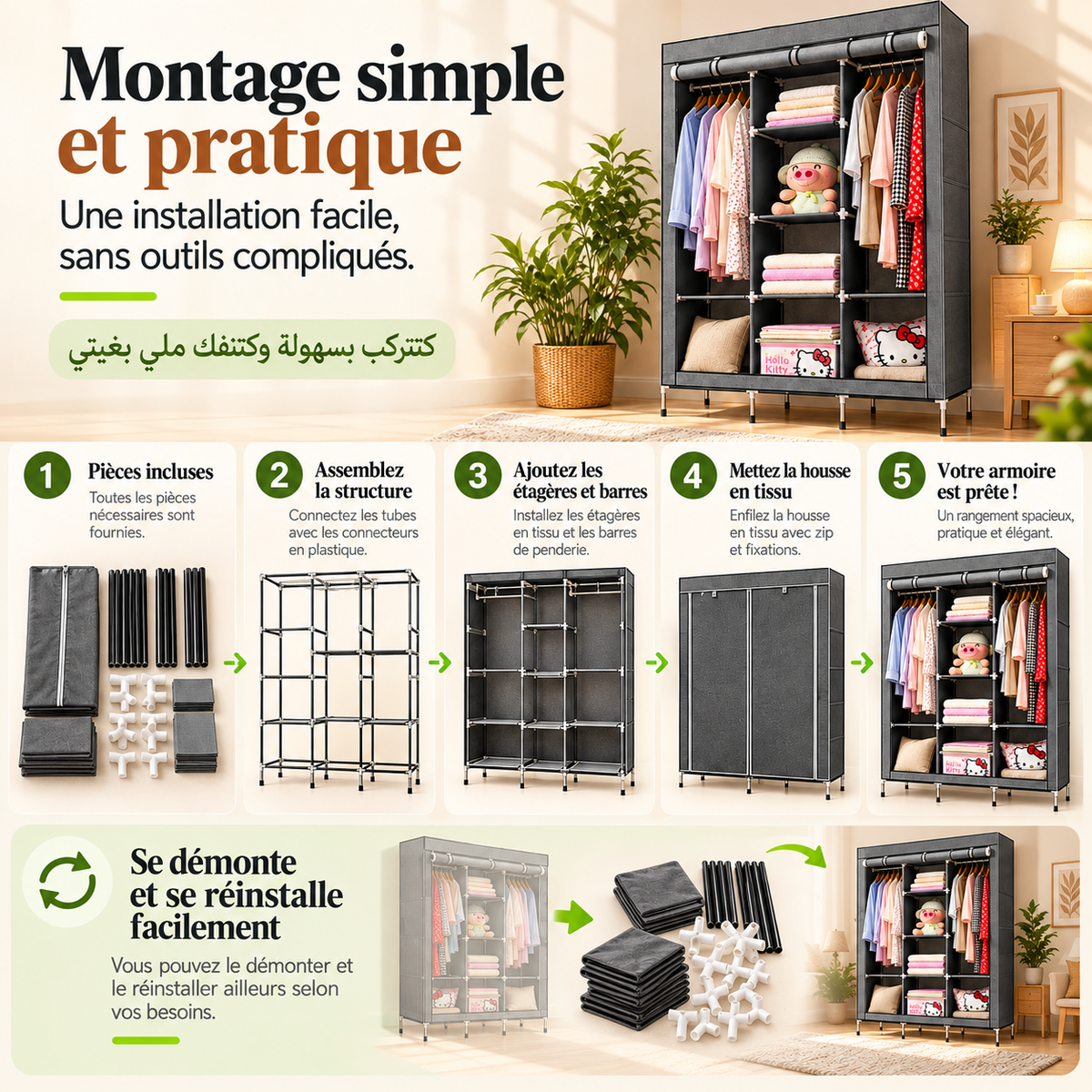 Montage et démontage illustrés de l’armoire grise
