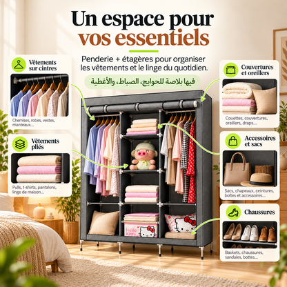 Penderie et étagères pour vêtements, couvertures, chaussures et accessoires